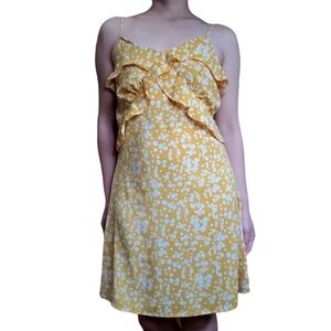 Zaful Spaghetti Straps Floral Orange Yellow Sun Dress Size S